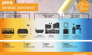 Wybór barwy światła: ciepła do relaksu, neutralna do kuchni, zimna do biurka. Poradnik Olem lights.