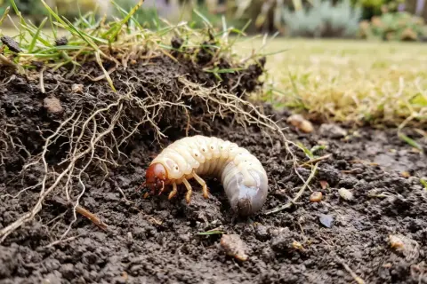 Grub żerujący w ziemi, niszczący korzenie. To właśnie tego pędraki nie lubią - być odkryte i zniszczone.