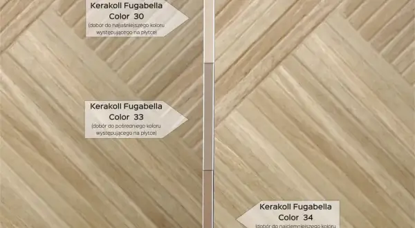 Jaki kolor fugi do płytek drewnopodobnych? Przykłady fug Kerakoll Fugabella: Color 30 (do najjaśniejszych), 33 (pośredni), 34 (do najciemniejszych).